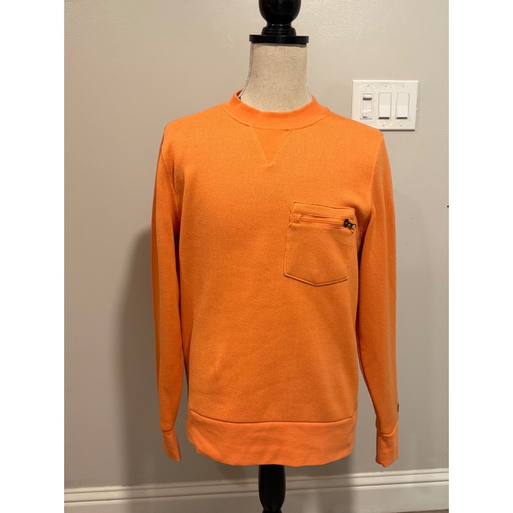 Arthur Beale Mens Orange Mock Neck Sweatshirt Zip Pocket Size L Brooklyn NY